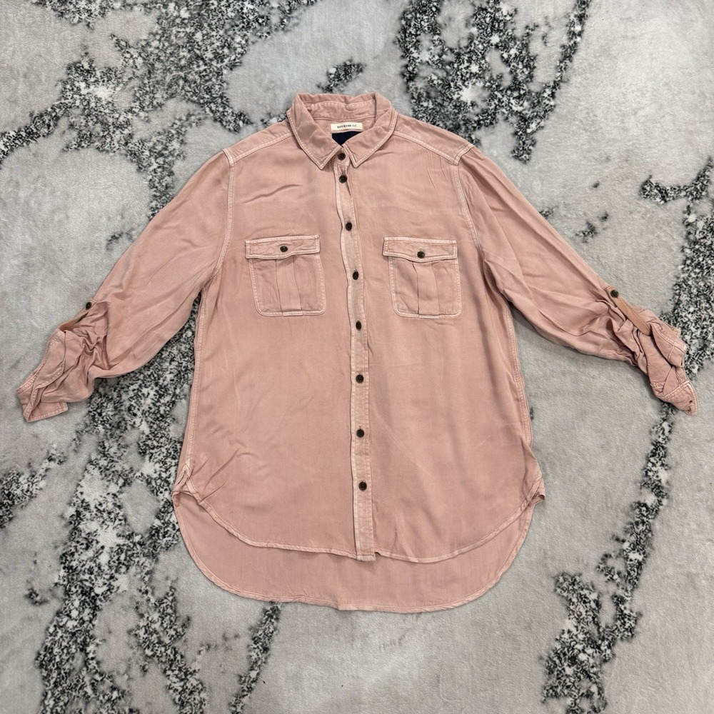 American Eagle NWT Boyfriend Fit Button Front Shirt Womens M Pink Roll Tab Top